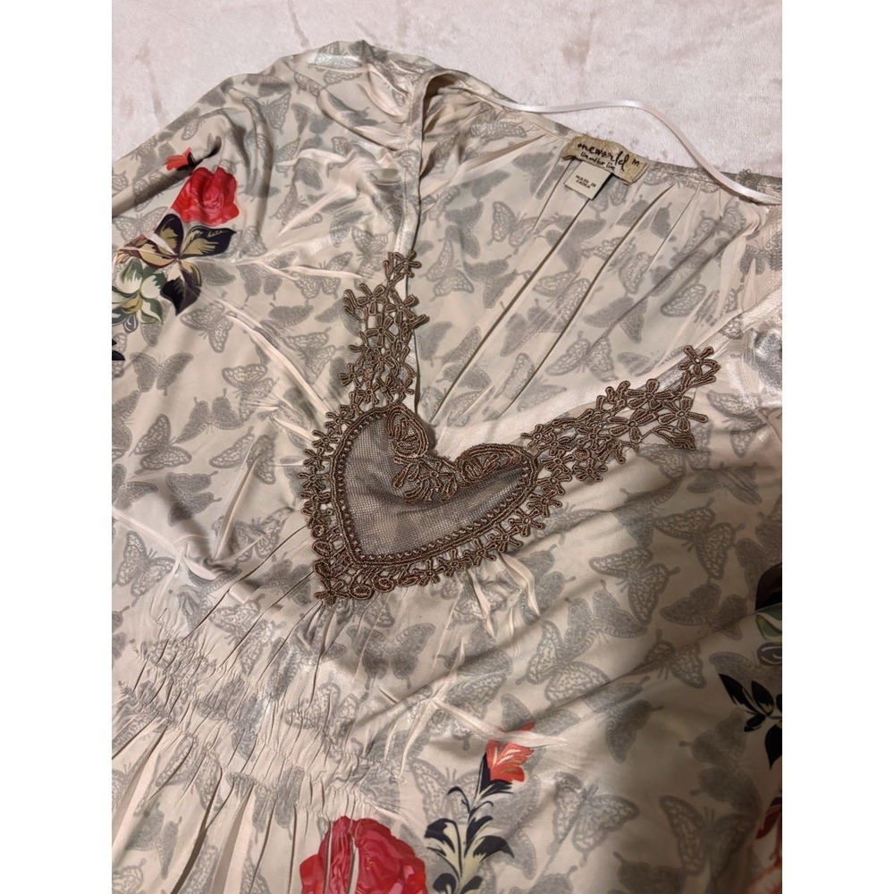 One World Whimsigoth Butterfly Floral Mesh Top M Lace Heart Fairycore Boho Gypsy